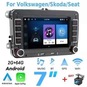 2Din Android Carplay GPS автомобильный мультимедийный плеер для Volkswagen Golf Polo Tiguan Passat b7 b6/SEAT Leon/Skoda Octavia 2 + 64 ГБ 1+32GB