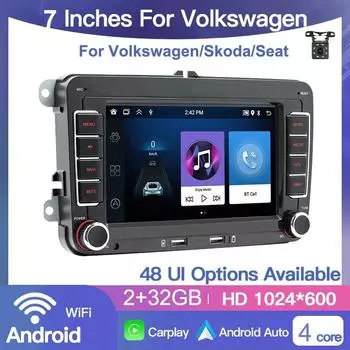 2Din Android Carplay GPS автомобильный мультимедийный плеер для Volkswagen Golf Polo Tiguan Passat b7 b6/SEAT Leon/Skoda Octavia 2 + 32 ГБ 1+32GB