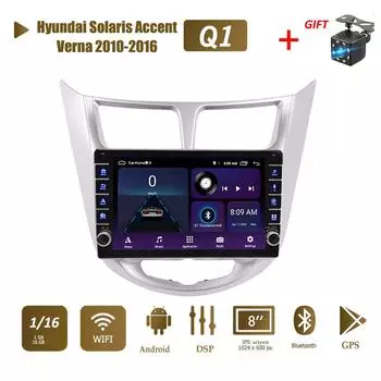 2din автомобильный радиоприемник на базе Android, мультимедийный видеоплеер для Hyundai Solaris Accent Verna 2010-2016 с кнопкой навигации, GPS 1 + 16 ГБ 1+16GB