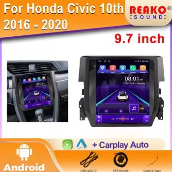 2Din автомобильный радиоприемник стерео для Honda Civic 10th 2016 2017 2018 2019 2020 Android Auto мультимедийный видеоплеер GPS Carplay 9,7-дюймовый экран 4 core 2GB+32GB carplay