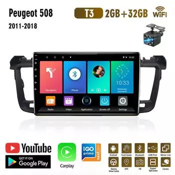 2Din для Peugeot 508 2011-2018 Android автомобильное стерео радио мультимедийный видеоплеер навигация GPS головное устройство Carplay 2 + 32 ГБ 1+16GB