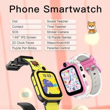2G Детские часы с телефонным звонком и 18 играми, умные часы с двумя камерами, фонариком, шагомером, видео, MP3-плеер, часы с будильником для девочек и мальчиков розовый