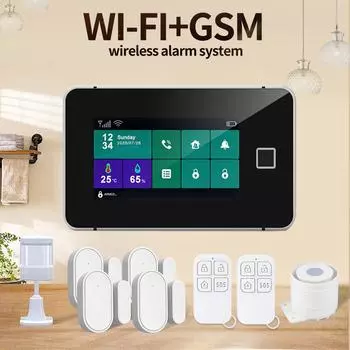 2G/WiFi GSM Tuya Беспроводная домашняя сигнализация 4,3-дюймовый сенсорный экран Панель сигнализации SOS Противоугонная чёрный