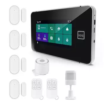 2G/WiFi GSM Tuya Беспроводная домашняя сигнализация 4,3-дюймовый сенсорный экран Панель сигнализации SOS Противоугонная чёрный