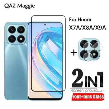 2IN1 для Huawei Honor X9A X8A X7A стекло полное клейкое покрытие HD Защитная пленка для экрана закаленное стекло + пленка для объектива Honor X7A