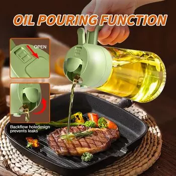 2in1 Glass Spray Oil Sprayer Bottle Spray Oil Dispenser Jar Anti-leakage Oil Storage Bottle for BBQ Baking Kitchen Supplies