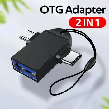 2IN1 Micro USB Male to USB female Cable For Mobile Phone Type C to USB Connector OTG Adapter Aluminum Alloy on The Go Converter чёрный