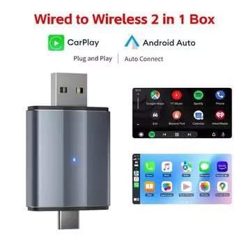 2IN1 Мини беспроводной адаптер Carplay Android Auto Wireless Smart Dongle Ai Box 5G WiFi Type-C/USB для Volvo Benz Cadillac Jeep Lexus Buick Mazda VW Kia