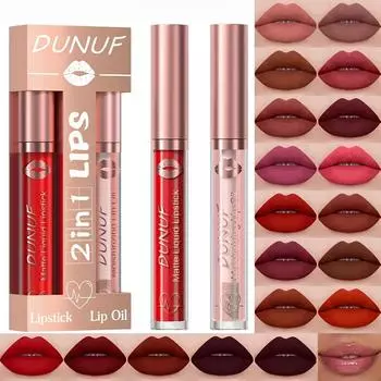 2in1 Moisturizing Lipstick Natural Matte Velvet Gloss Waterproof Long-lasting Lip Gloss Lip Oil Soft and Smooth for All Skin Types Alcohol 10