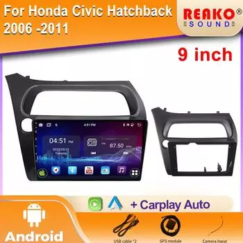 2K IPS Android автомобильное радио для Honda Civic Hatchback 2006 -2011 Мультимедийный видеоплеер Навигация GPS Carplay Авторадио 4 core 1GB+32GB carplay