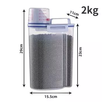 2kg Large Capacity Dog Cat Food Bucket with Measuring Cup Container Moisture-proof Sealed Can Pet Supplies Accessories Dog Bowls