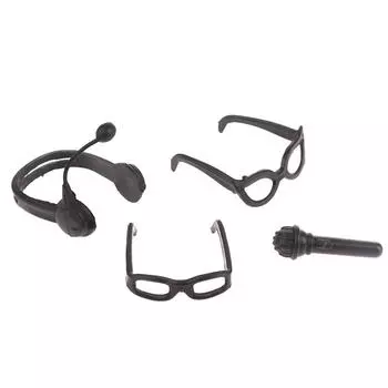 2Комплект 1:12 миниатюрных аксессуаров для кукольного домика, мини-наушники, микрофон, очки