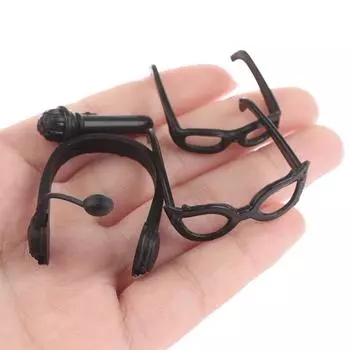 2Комплект 1:12 миниатюрных аксессуаров для кукольного домика, мини-наушники, микрофон, очки