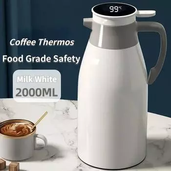 2L Кофейный Термос Бытовой Цифровой Дисплей Стеклянный Вкладыш Термосы Большая Вместимость Бутылка Для Воды Кухонный Термочайник 1L