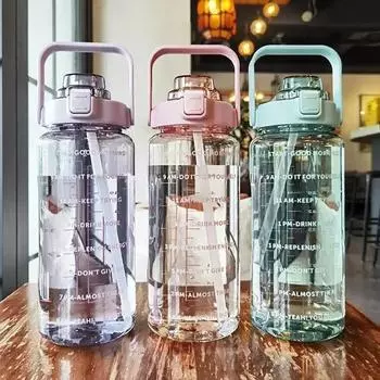 2л портативная бутылка для воды большой емкости пластиковая соломенная чашка для воды бутылка для питья с маркером времени для спорта на открытом воздухе и фитнеса 2.0L