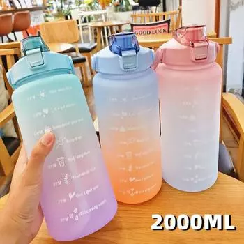 Бутылка для воды 2 л с трубочкой-маркером времени, пластиковая кружка для воды, большая емкость, матовые бутылки для спорта на открытом воздухе, Botella De Agua 2 литра 2000ml