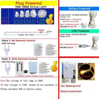 2M-100M гирлянды светодиодные гирлянды рождественские огни водонепроницаемые наружные внутренние для деревьев уличные свадебные украшения для вечеринок 3M 20LED Battery