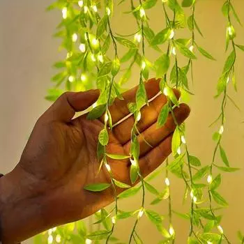 2M 20 Light Leaf USB Plug in Willow Curtain Lamp Decorative Light Artificial Flower Wrought Wedding Party Copper Wire Light 2M 20LEDS 1PC