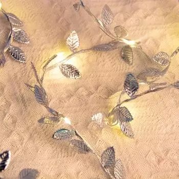 2m 20LED Golden Silver Tiny Leaves Fairy Light Battery Powerd Artificial Plant Garland Vine Lights For Wedding Home Party decor золотой