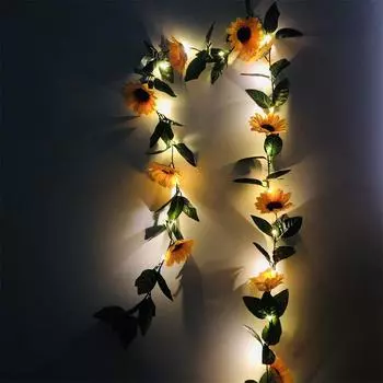 2M 20LED Подсолнух гирлянда искусственные зеленые листья гирлянда праздничная гирлянда для сада свадьба вечеринка украшение дома Battery Operated теплый белый