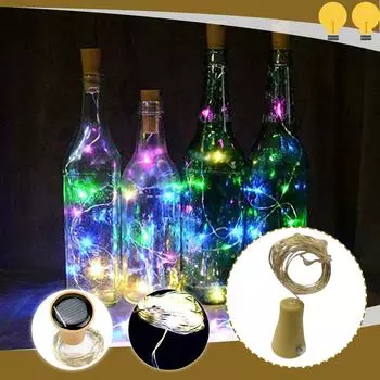 2M 20LED Солнечная пробка для бутылки вина Пробка из медной проволоки Гирлянды Сказочные лампы бежевый