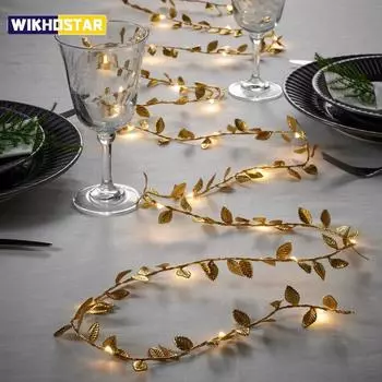 2M 20LED золотые листья гирлянда гирлянда для свадьбы день рождения вечеринки украшение дома сад искусственные растения гирлянда лоза свет