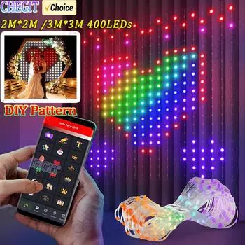 2M*2M/3M умные занавески с подсветкой, управление через приложение, RGB светодиодная гирлянда, водонепроницаемая гирлянда, USB, сделай сам, текстовый узор, дисплей, декор для комнаты для вечеринки