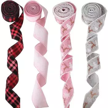 2M Classic Wired Edge Fabric Swirl Ribbon Print Craft Bow Christmas Christmas Tree