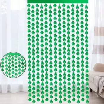 2m Eyecatching St Patricks Day Shamrock Rain Curtain For Irish Holiday Decor Party