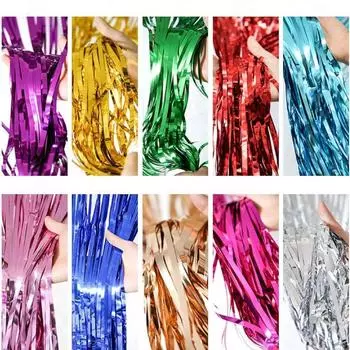 2M фольгированная бахрома занавески фоновое украшение DIY фольгированная бахрома мишура занавес блестящие красочные занавески для вечеринки темно-фиолетового