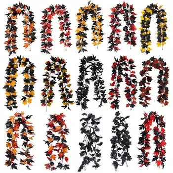 2M Хэллоуин Искусственный кленовый лист Осеннее украшение для живописной местности Зеленые растения Имитация кленового листа Настенная рождественская лоза 1PC