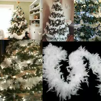 2m Natural Feather Boa Strip Xmas Ribbon Party Garland Decor Christmas Tree White Diy Craft Wedding Supplies Grament Accessaries зелёный