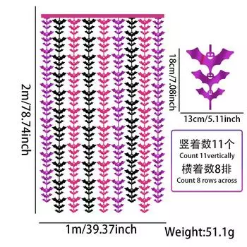 2m Purple Unique Black And Rose Red Bat Curtain For Halloween Decor Celebration