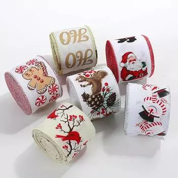 2M/Roll Imitation Hemp Ribbon Handmade Design Printed Christmas Ribbon for Apparel Sewing Fabric DIY Christmas Decoration 6.3cm 2m