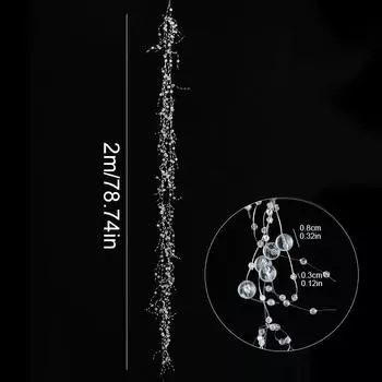 2M Рождественская елка Подвесные бусы Рождественский ледяной кристалл Бусины Нить Подвеска Жемчуг и Кристалл Праздничная гирлянда Пластиковая нить из бусин 2M