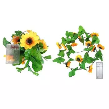 2m Sunflower Garland Lamps 20LED Fake Sunflower Ornament Home Garden Decoration A