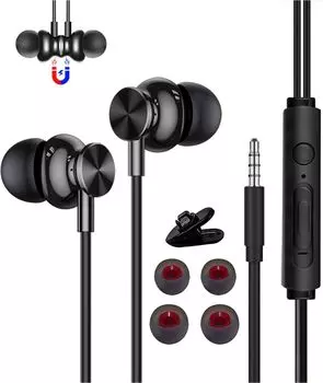 2m Wired Earphones with Magnetic Noise Stereo Extension Compatible with All Interface Black Microphone, Design, Canceling, Earphones, Cable, In-ear