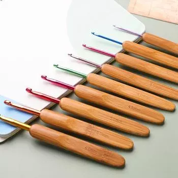 2mm-6mm Handle for Yarn Craft Bamboo Thimble Knitting Needles Crochet Hook Set Knitting Tools 9Pcs/Set