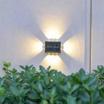 2Pack 10LEDs Solar LED Lights Outdoors,Waterproof Wall Lamp,Light Control Fence Lighting for Garden Street Balcony Camping Decor