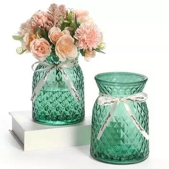 2PACK Glass Vase(not Include Flowers),6.3 high Diamond Pattern Vase,big Vase,vintage Vase,wedding Decoration,home Table Flowers Decor