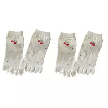 2Pairs Heart Toe Separated Socks Flower Bow Boat Tube Socks Women Fashion Cotton Toe Socks Summer 2Pairs Cherry