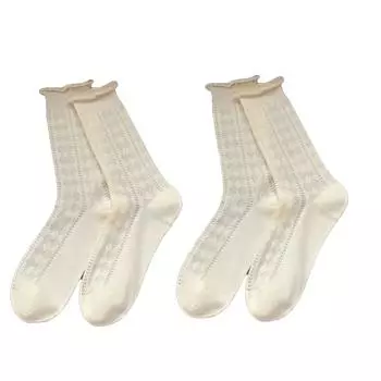 2Pairs Hollow Out Mid-calf Cotton Socks Heart Ruffle Tube Socks Women Sweet White Socks Daily Square