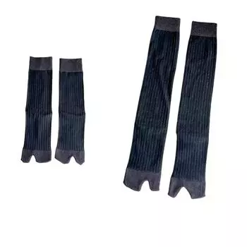 2Pairs Stripe Knee High Socks Thin Mid-calf Socks Comfortable JK Two Toe Socks Girl Grey Long Short