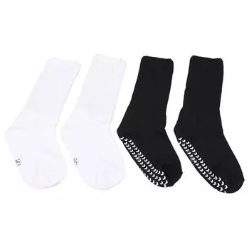 2pairs Wide Socks with Grips Elastic High Stretch Non Slip Loose Fit Socks Black White S M
