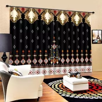 2Panel европейские традиционные шторы роскошные бохо шторы черно-золотые шторы для спальни гостиной кухни окна cortina (50Wx50H)x2(CM)&Rod Pocket