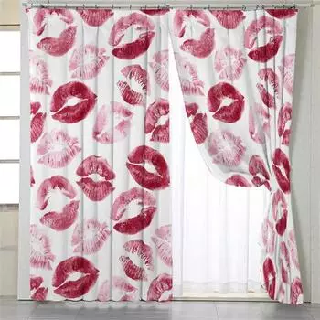 2Panel Red Lip Print Curtains Lipstick Kiss Curtains for Bedroom Living Room Balcony Window Shatters Cortnia (50Wx50H)x2(CM)&Rod Pocket