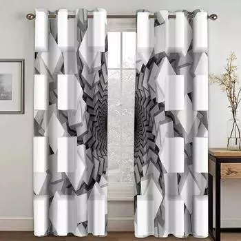 2Panels Dizzy Illusion Черно-белые решетчатые абстрактные шторы для окон для гостиной, спальни, кухни, домашнего декора комнаты W60H60(CM)x2pcs&HOOK