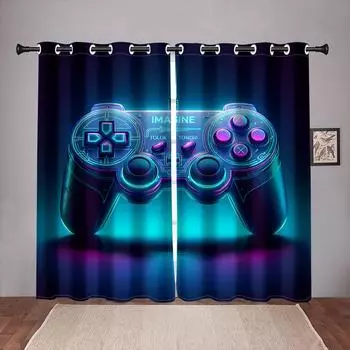 2panels Gamepad Printed Window Curtains Study Room Kitchen Living Room Dorm Room Grommet Top Window Drape Bedroom Room Decor 100W130H(CM)40x51in&rod pocket