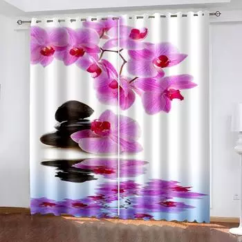 2Panels Garden Plant Orchid Curtains for Bedroom Living Room Kitchen Home Window Blinds Treatments Curtains Grommet Top Cortina 2x50W100H(CM)&Grommet Top