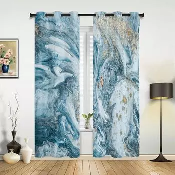 2Panels Modern Abstract Blue Golden Marble Living Room Bedroom Warning Decor 3D Digital Printing Living Room Warning W60H60(CM)x2pcs&HOOK